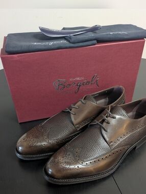 Fratelli  Bourgioli -  Brown Leather Wingtip Brogues - Made In Italy New In Box